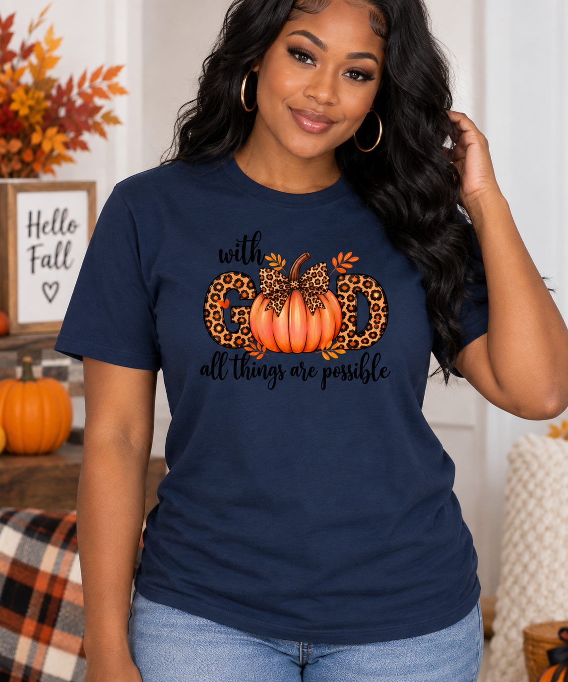 With God All Things Are Possible Fall Pumpkin Tee & Sweatshirt