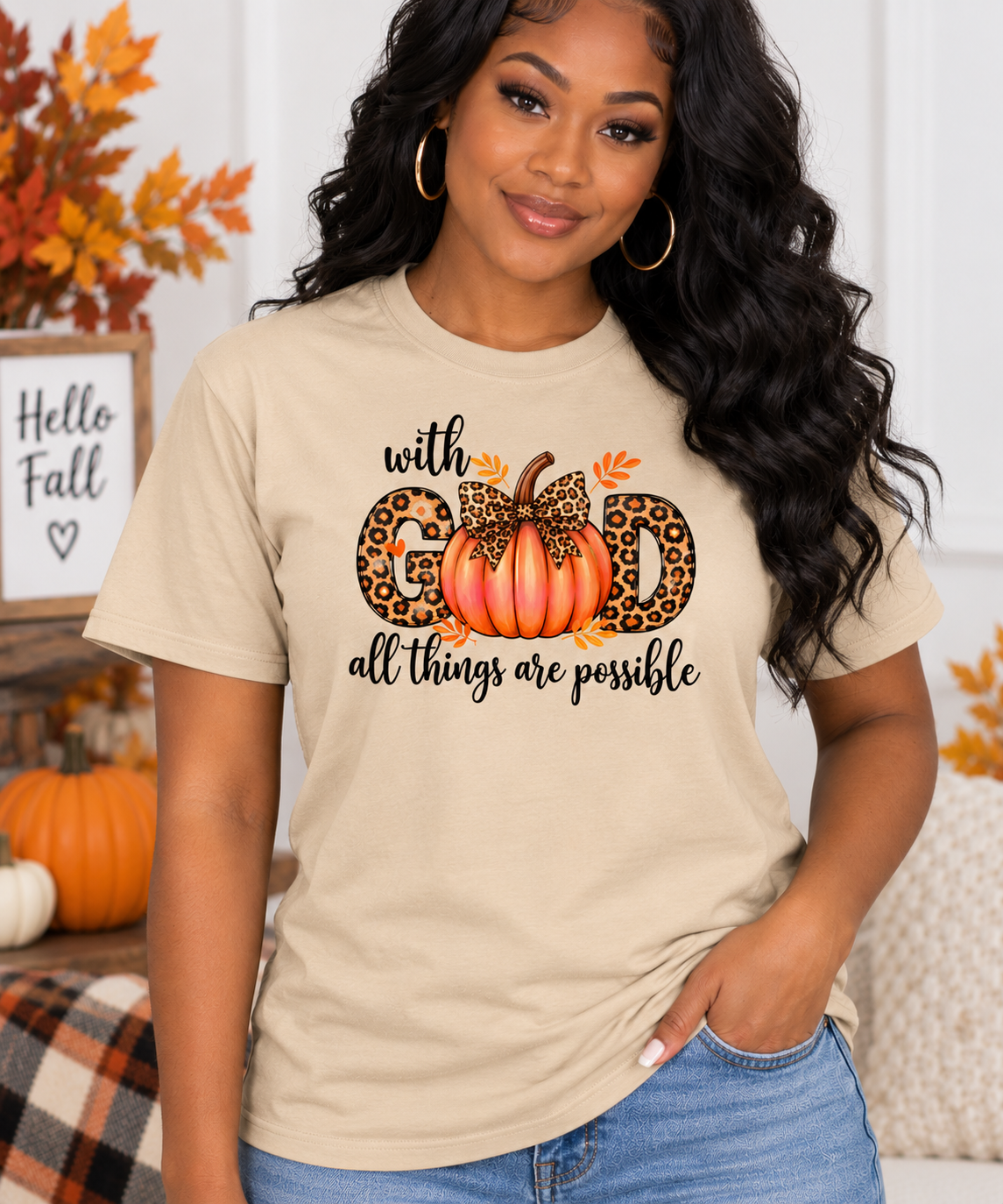 With God All Things Are Possible Fall Pumpkin Tee & Sweatshirt