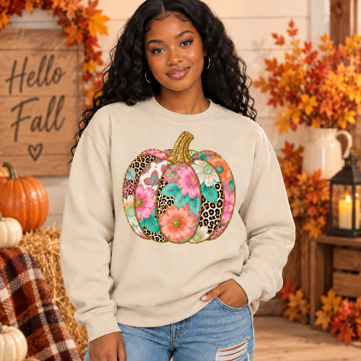 Floral Leopard Pumpkin Fall Tee & Sweatshirt