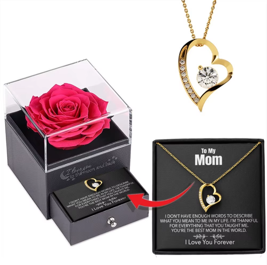 💖 To My Mom – Forever Rose & Heart Necklace Gift Set