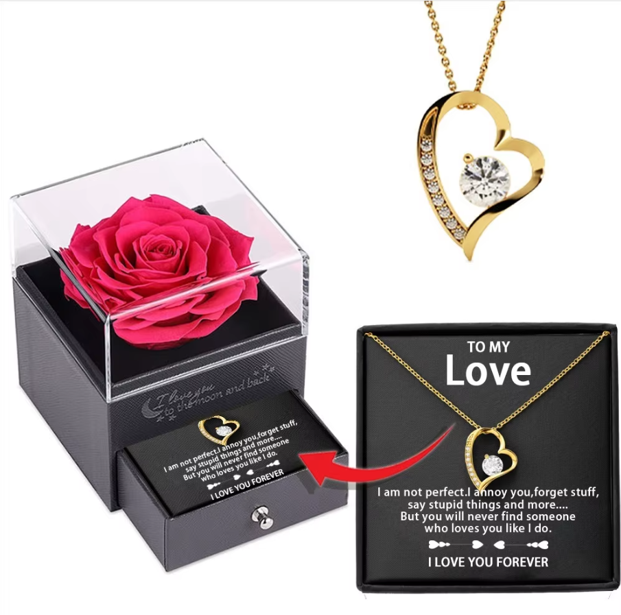 💖 To My Mom – Forever Rose & Heart Necklace Gift Set