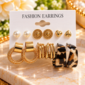 Chic & Wild 6-Pair Earring Set – Gold-Tone Hoops, Pearl Studs & Leopard Print Earrings