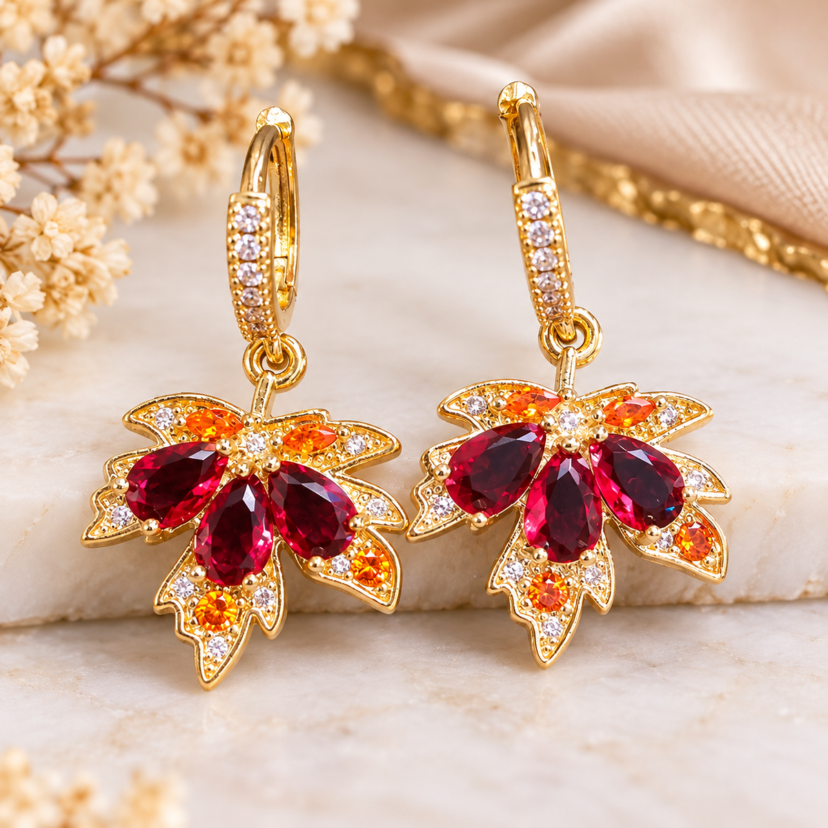 Elegant Gold-Plated Maple Leaf Statement Earrings