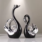 Modern Black and Silver Swan Figurine Set  Elegant Ceramic Couple Sculptures for Home Decor, Living Room, Bedroom, or Office
