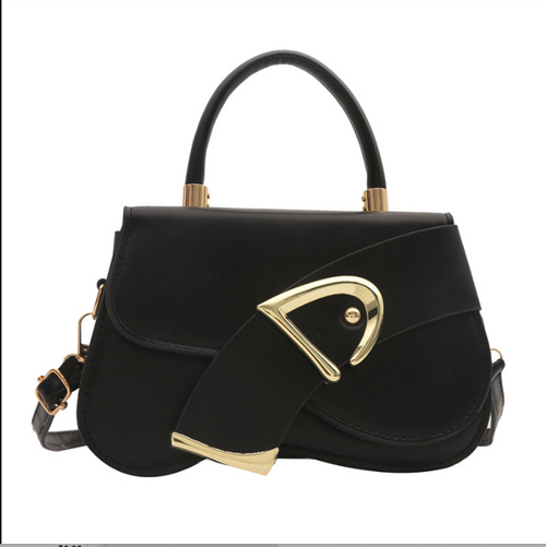 "Women’s Small PU Leather Crossbody Shoulder Bag – Top Handle Satchel with Gold Buckle, Casual Chic Handbag"
