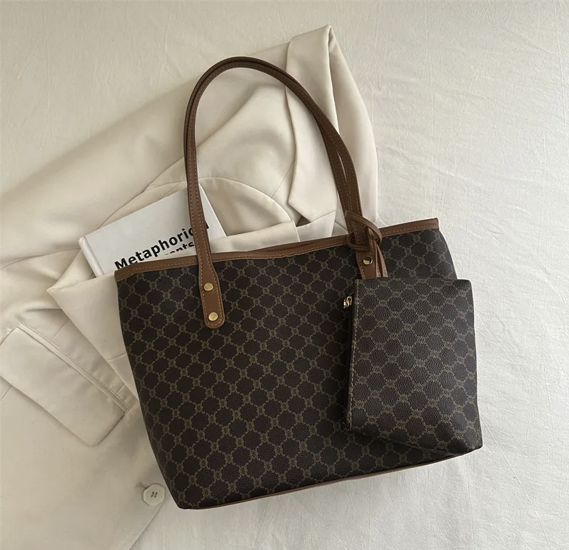 Classic Pattern Tote Bag with Matching Pouch