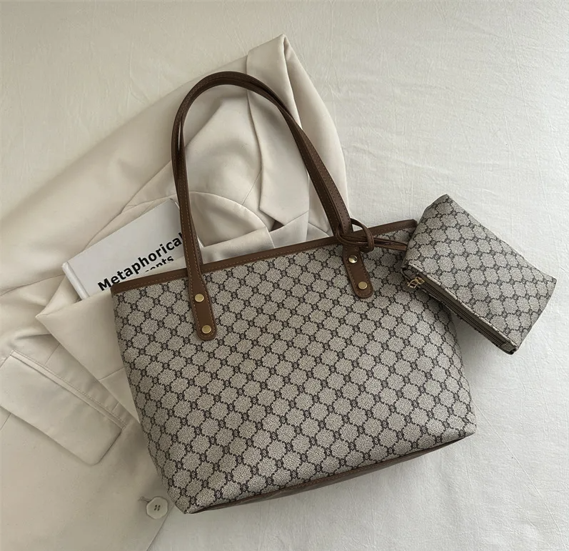 Classic Pattern Tote Bag with Matching Pouch