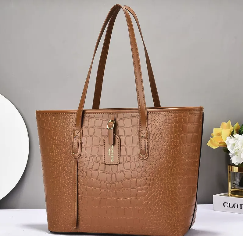 Croc-Embossed Leather Tote Bag