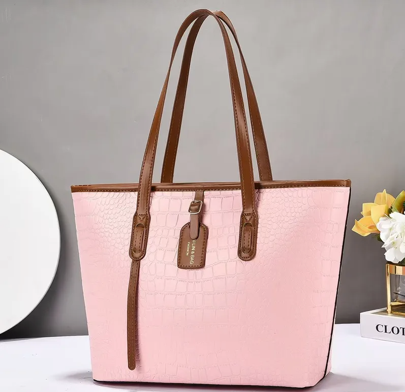 Croc-Embossed Leather Tote Bag