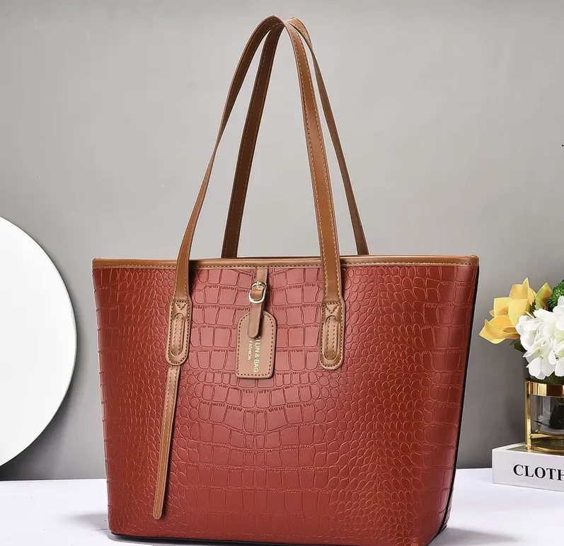 Croc-Embossed Leather Tote Bag