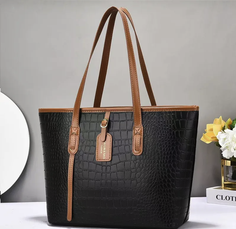 Croc-Embossed Leather Tote Bag