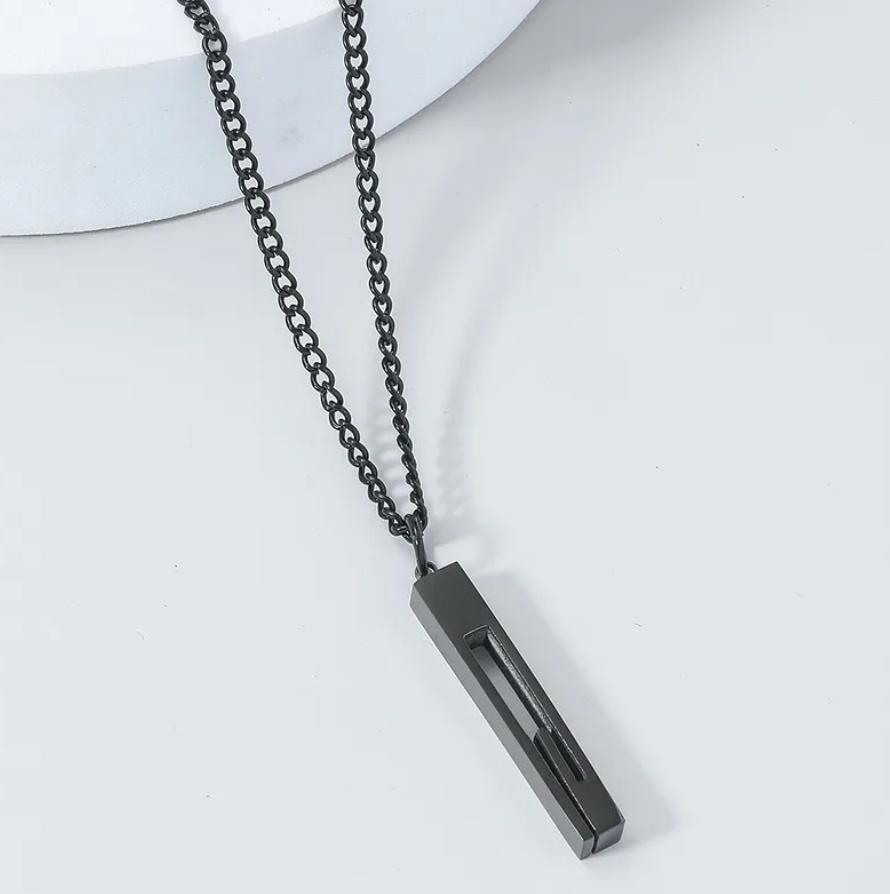 🔹 Modern Geometric Bar Pendant Necklace – Stainless Steel (Silver & Black)