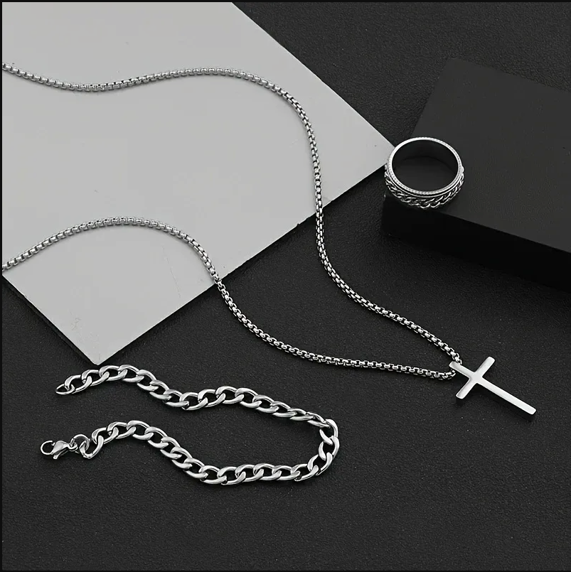 Men's Cross Necklace Set