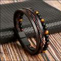 Triple-Layer Black Leather & Stone Bracelet