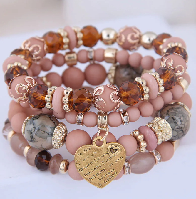 Heart Beaded Charm Bracelet