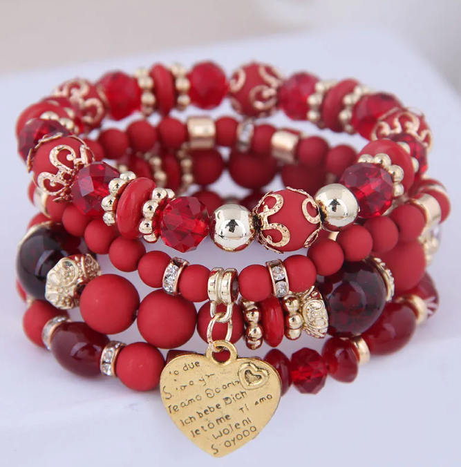 Heart Beaded Charm Bracelet
