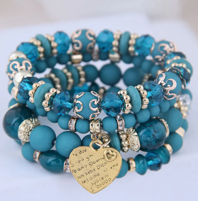 Heart Beaded Charm Bracelet