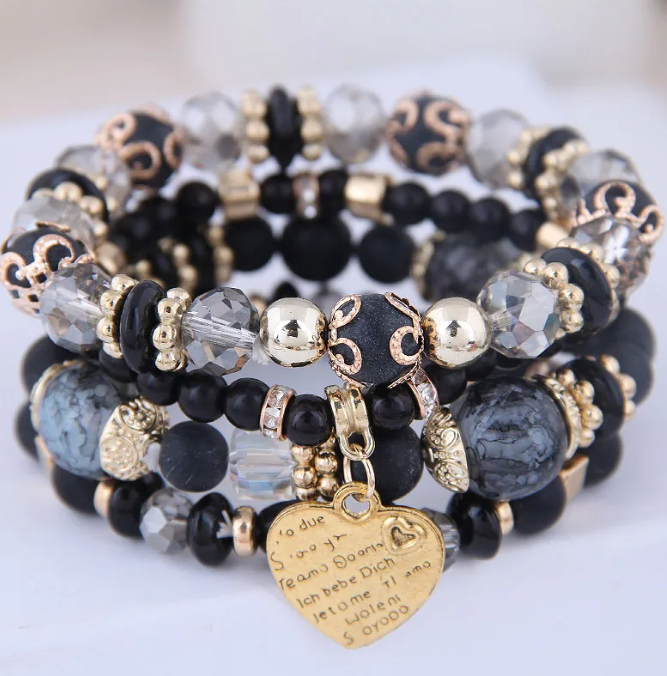 Heart Beaded Charm Bracelet