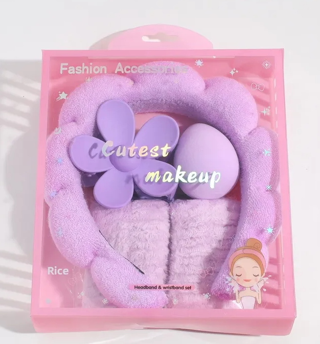 Cute Makeup Headband & Wristband Set – Spa Skincare Hair Band & Face Washing Wrist Cuffs
