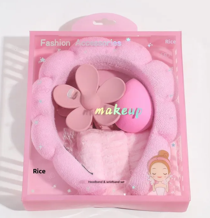 Cute Makeup Headband & Wristband Set – Spa Skincare Hair Band & Face Washing Wrist Cuffs