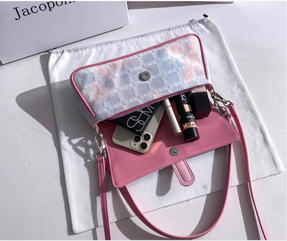 Small Pink Peach White Purse  PU Leather Tote & Shoulder Bag for Women and Moms