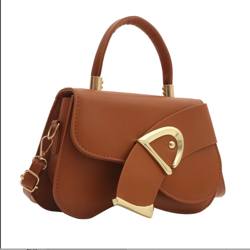 "Women’s Small PU Leather Crossbody Shoulder Bag – Top Handle Satchel with Gold Buckle, Casual Chic Handbag"