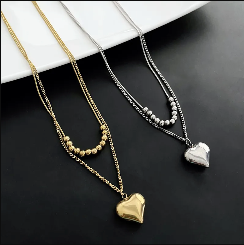 Double Layer Heart Charm Necklace