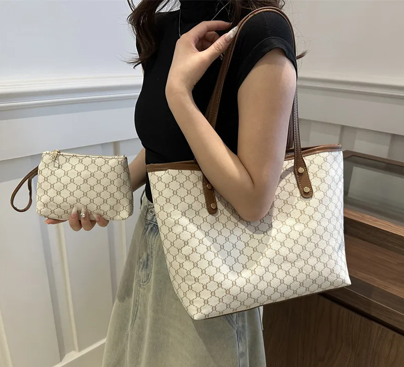 Classic Pattern Tote Bag with Matching Pouch