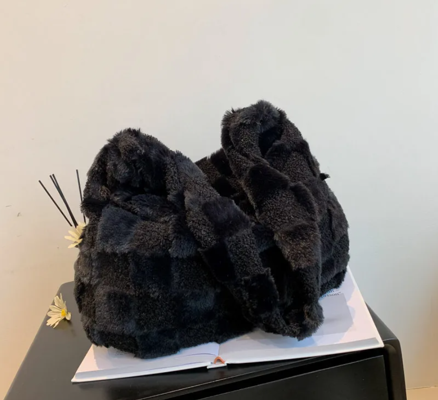 TLA Cozy Checkered Plush Shoulder Bag