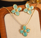 Blossom Elegance Necklace & Earring Set – 18K Gold Plated & Stainless Steel