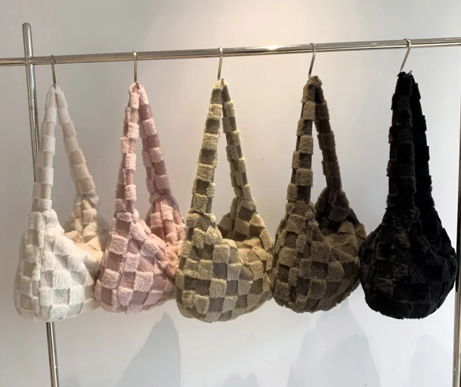 TLA Cozy Checkered Plush Shoulder Bag