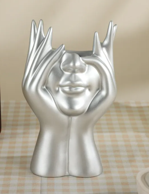 Modern Abstract Hands Face Vase