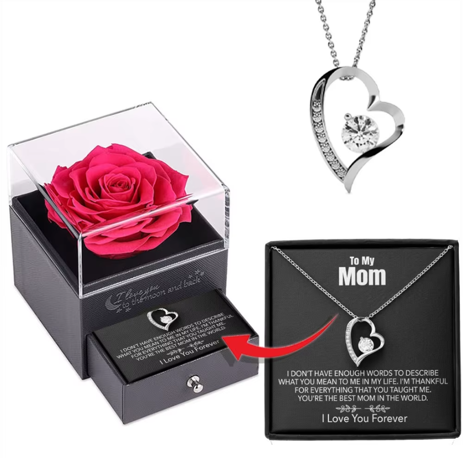 💖 To My Mom – Forever Rose & Heart Necklace Gift Set