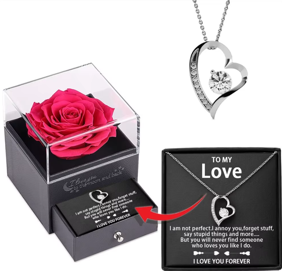 💖 To My Mom – Forever Rose & Heart Necklace Gift Set