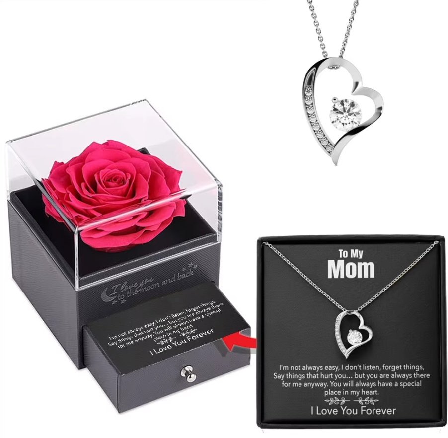 💖 To My Mom – Forever Rose & Heart Necklace Gift Set