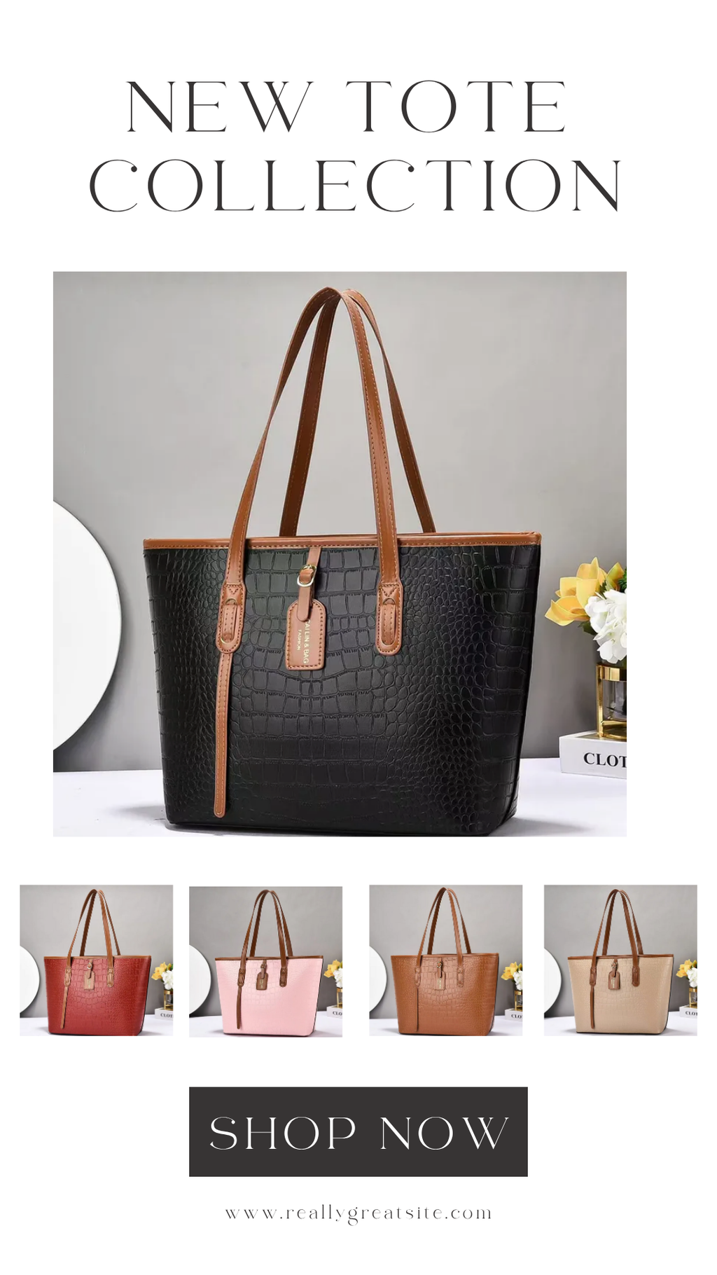 Croc-Embossed Leather Tote Bag