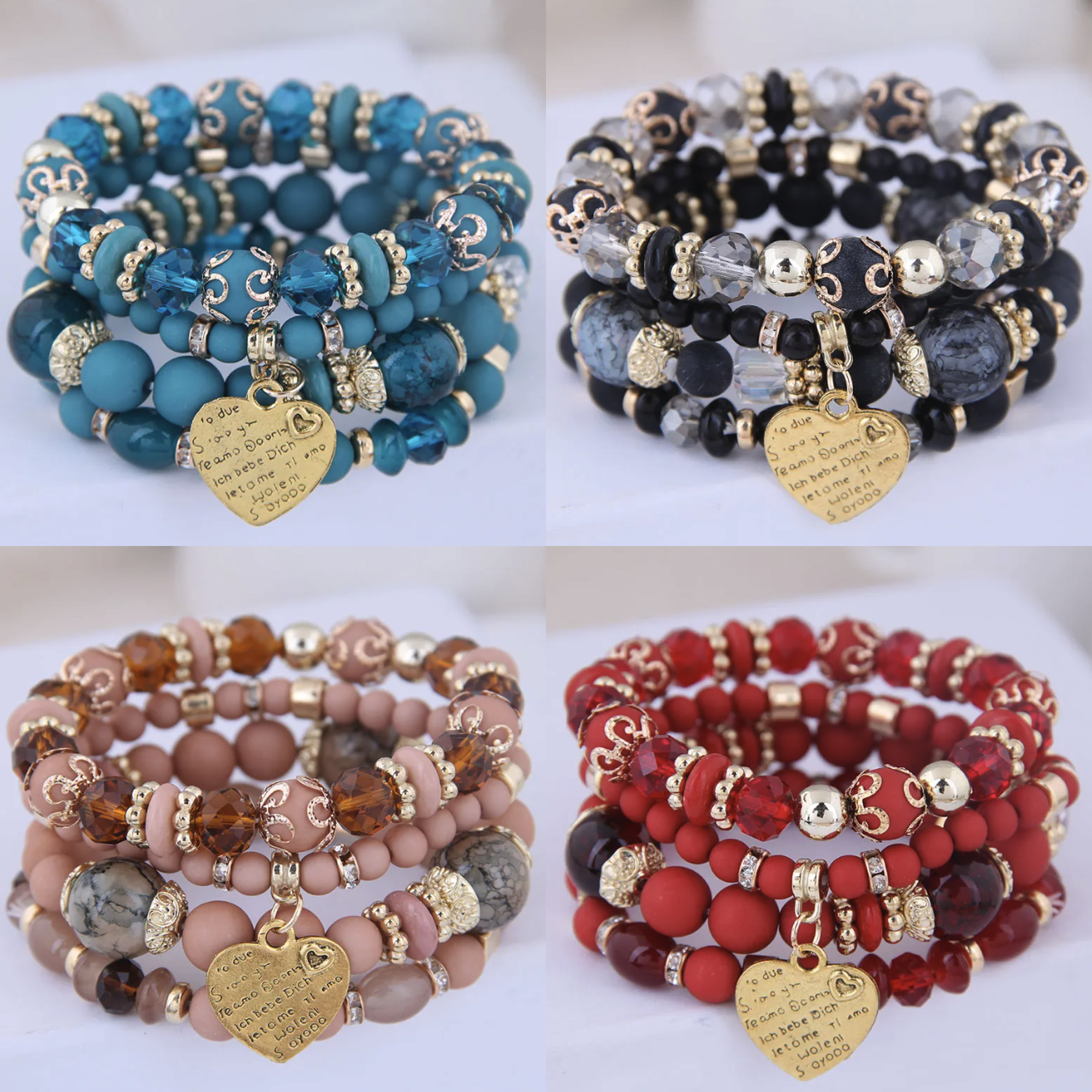 Heart Beaded Charm Bracelet